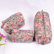 Quilted Wash Bag, Handmade Floral Print Cosmetic Organizer, Indian Hand Block Travel bag, Vanity Case, Travel bag - CraftJaipur